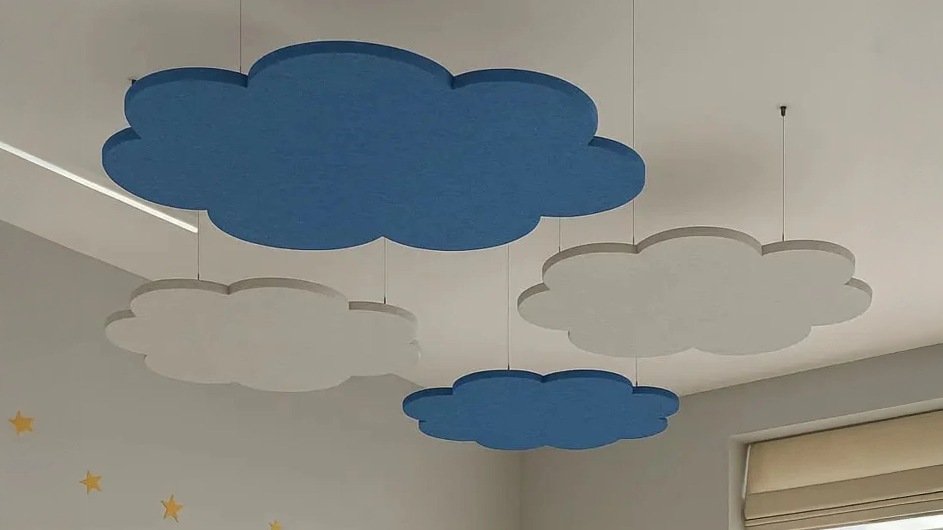 Suspended Ceiling Panels - Acoustic Felt CLOUD L in cozy bedroom interior Decormania UK